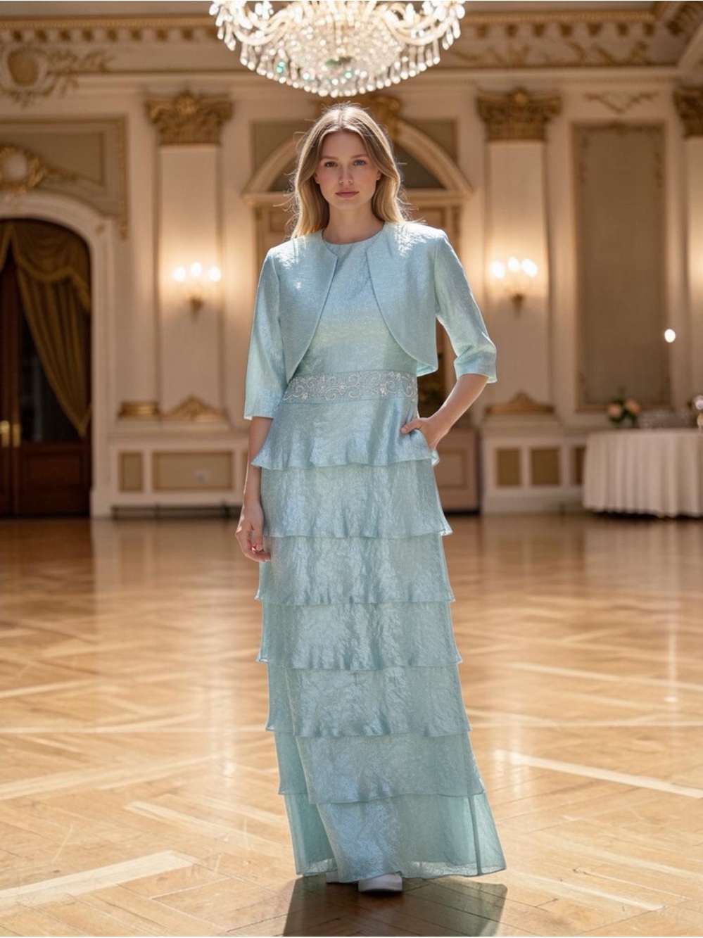 R&M Richards Tafetta 2Piece Gown and Bolero Set NWT Blue Sz 14 Style Vintage 80s - Picture 3 of 15